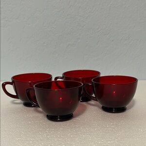 1940’s Anchor Hocking Royal Ruby Glass Tea Cups. Set of 4